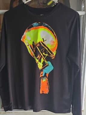 Boy's Athletic Works Black Long Sleeve Rashguard Bright Logo. Size 14/16 Husky